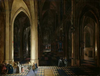 Das Innere der Kathedrale von Antwerpen bei Kerzen- und Fackellicht